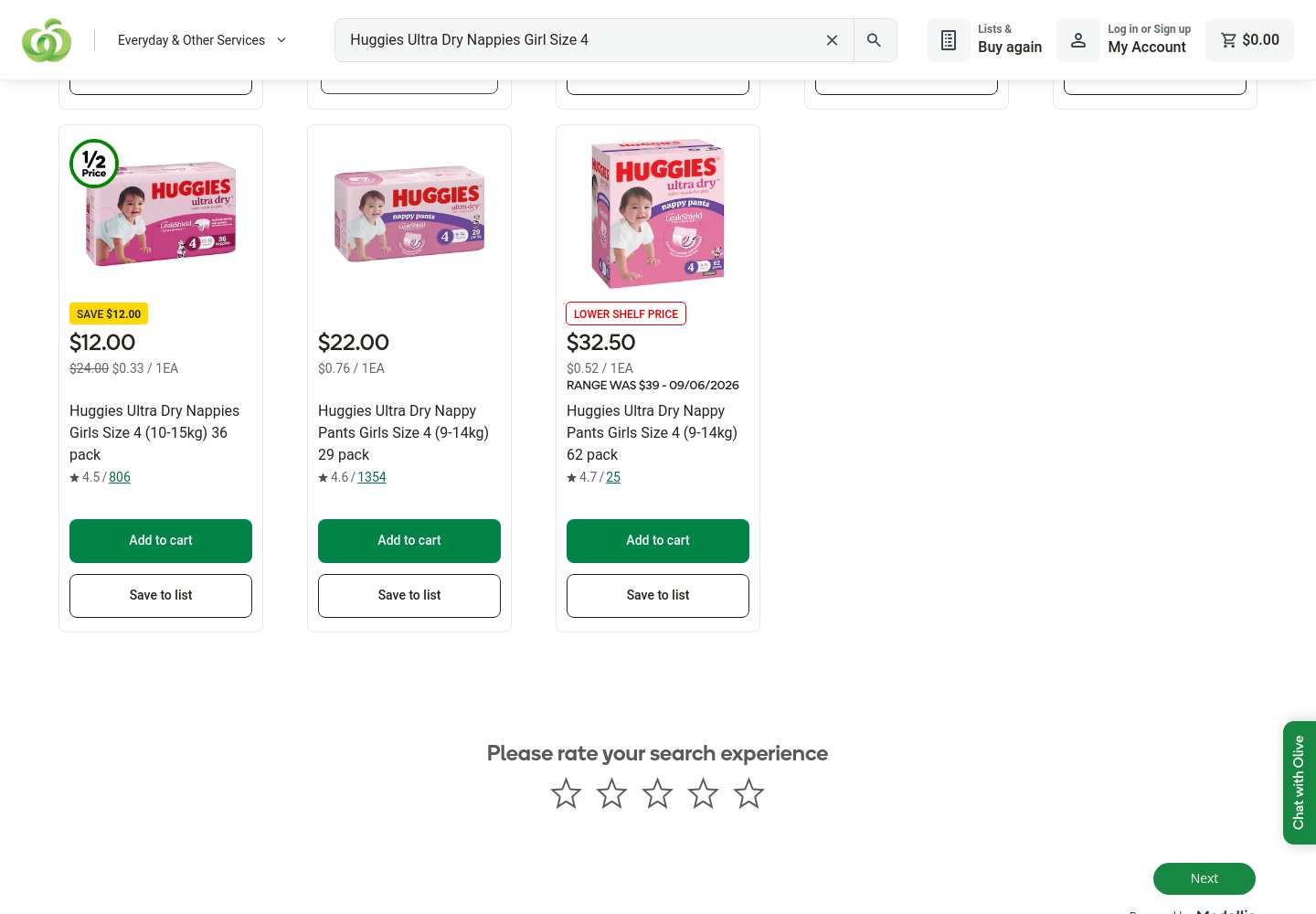 Screenshot proof for Huggies Ultra Dry Nappies Girls Size 4 Toddler 9-14kg 36 Pack